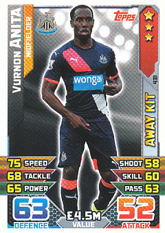 Vurnon Anita Newcastle United 2015/16 Topps Match Attax Away Kit #431